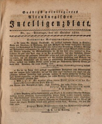 Gnädigst privilegirtes Altenburgisches Intelligenzblatt Dienstag 17. Oktober 1820