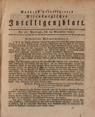 Gnädigst privilegirtes Altenburgisches Intelligenzblatt Dienstag 14. November 1820