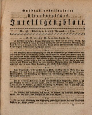 Gnädigst privilegirtes Altenburgisches Intelligenzblatt Dienstag 28. November 1820