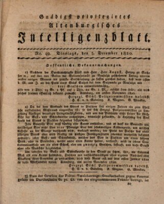 Gnädigst privilegirtes Altenburgisches Intelligenzblatt Dienstag 5. Dezember 1820