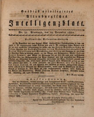 Gnädigst privilegirtes Altenburgisches Intelligenzblatt Dienstag 19. Dezember 1820