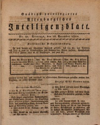 Gnädigst privilegirtes Altenburgisches Intelligenzblatt Dienstag 26. Dezember 1820