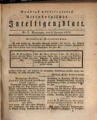 Gnädigst privilegirtes Altenburgisches Intelligenzblatt Dienstag 9. Januar 1821