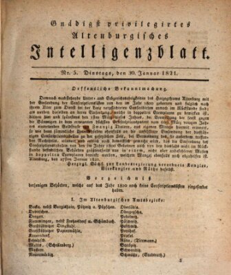 Gnädigst privilegirtes Altenburgisches Intelligenzblatt Dienstag 30. Januar 1821