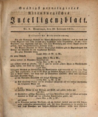 Gnädigst privilegirtes Altenburgisches Intelligenzblatt Dienstag 20. Februar 1821