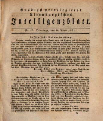 Gnädigst privilegirtes Altenburgisches Intelligenzblatt Dienstag 24. April 1821