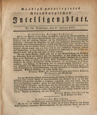 Gnädigst privilegirtes Altenburgisches Intelligenzblatt Dienstag 17. Juli 1821