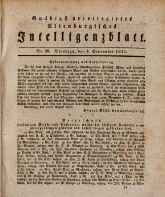 Gnädigst privilegirtes Altenburgisches Intelligenzblatt Dienstag 4. September 1821