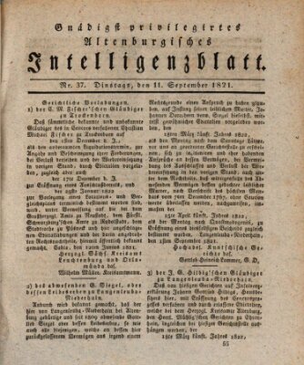 Gnädigst privilegirtes Altenburgisches Intelligenzblatt Dienstag 11. September 1821