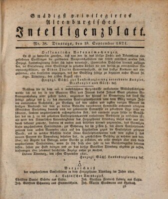 Gnädigst privilegirtes Altenburgisches Intelligenzblatt Dienstag 18. September 1821