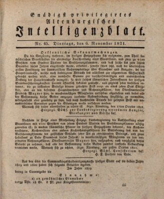 Gnädigst privilegirtes Altenburgisches Intelligenzblatt Dienstag 6. November 1821