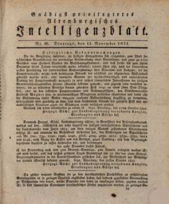 Gnädigst privilegirtes Altenburgisches Intelligenzblatt Dienstag 13. November 1821