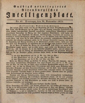 Gnädigst privilegirtes Altenburgisches Intelligenzblatt Dienstag 20. November 1821