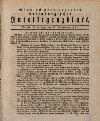 Gnädigst privilegirtes Altenburgisches Intelligenzblatt Dienstag 27. November 1821