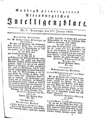 Gnädigst privilegirtes Altenburgisches Intelligenzblatt Dienstag 8. Januar 1822