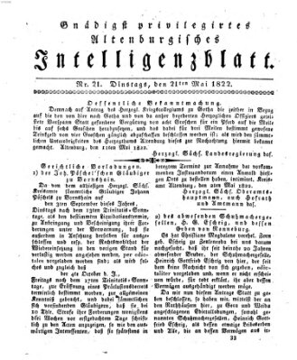 Gnädigst privilegirtes Altenburgisches Intelligenzblatt Dienstag 21. Mai 1822