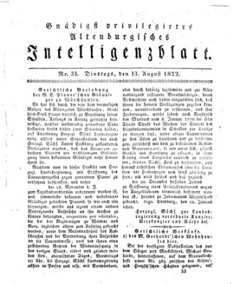 Gnädigst privilegirtes Altenburgisches Intelligenzblatt Dienstag 13. August 1822