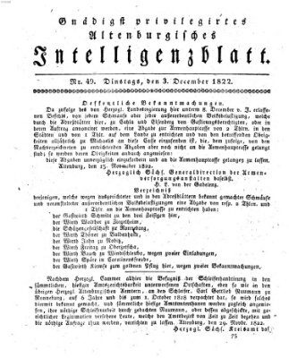 Gnädigst privilegirtes Altenburgisches Intelligenzblatt Dienstag 3. Dezember 1822