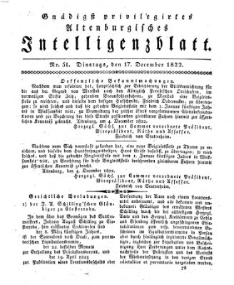 Gnädigst privilegirtes Altenburgisches Intelligenzblatt Dienstag 17. Dezember 1822