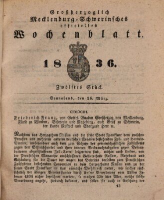 Großherzoglich-Mecklenburg-Schwerinsches officielles Wochenblatt Samstag 26. März 1836