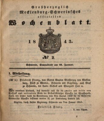 Großherzoglich-Mecklenburg-Schwerinsches officielles Wochenblatt Samstag 21. Januar 1843