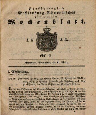 Großherzoglich-Mecklenburg-Schwerinsches officielles Wochenblatt Samstag 11. März 1843