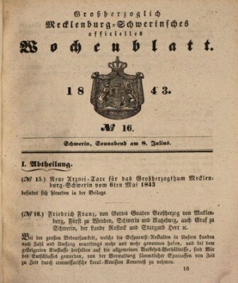Großherzoglich-Mecklenburg-Schwerinsches officielles Wochenblatt Samstag 8. Juli 1843