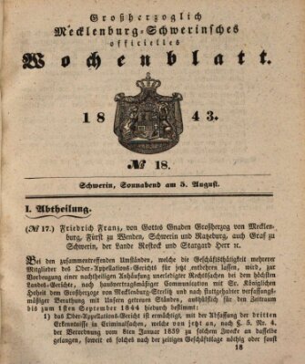 Großherzoglich-Mecklenburg-Schwerinsches officielles Wochenblatt Samstag 5. August 1843