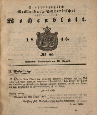 Großherzoglich-Mecklenburg-Schwerinsches officielles Wochenblatt Samstag 19. August 1843