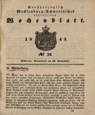 Großherzoglich-Mecklenburg-Schwerinsches officielles Wochenblatt Samstag 16. September 1843