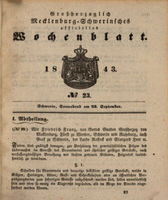 Großherzoglich-Mecklenburg-Schwerinsches officielles Wochenblatt Samstag 23. September 1843