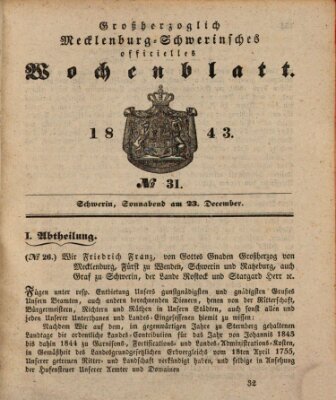 Großherzoglich-Mecklenburg-Schwerinsches officielles Wochenblatt Samstag 23. Dezember 1843