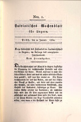 Patriotisches Wochenblatt für Ungern Mittwoch 4. Januar 1804