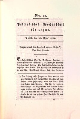 Patriotisches Wochenblatt für Ungern Mittwoch 30. Mai 1804