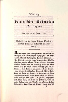 Patriotisches Wochenblatt für Ungern Mittwoch 6. Juni 1804