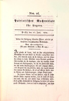 Patriotisches Wochenblatt für Ungern Mittwoch 27. Juni 1804