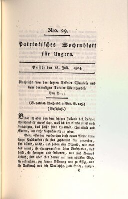 Patriotisches Wochenblatt für Ungern Mittwoch 18. Juli 1804