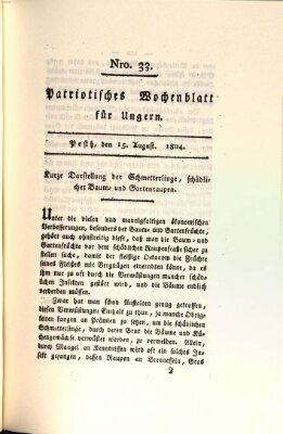 Patriotisches Wochenblatt für Ungern Mittwoch 15. August 1804