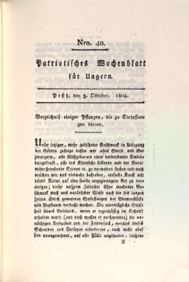 Patriotisches Wochenblatt für Ungern Mittwoch 3. Oktober 1804