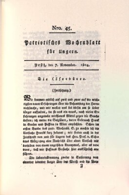 Patriotisches Wochenblatt für Ungern Mittwoch 7. November 1804