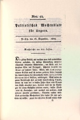 Patriotisches Wochenblatt für Ungern Mittwoch 26. Dezember 1804