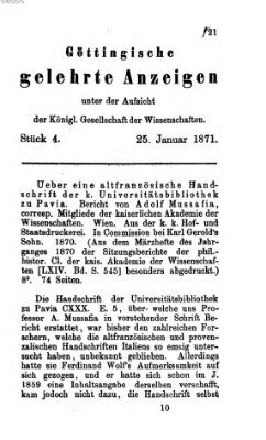 Göttingische gelehrte Anzeigen (Göttingische Zeitungen von gelehrten Sachen) Mittwoch 25. Januar 1871