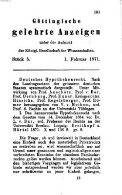 Göttingische gelehrte Anzeigen (Göttingische Zeitungen von gelehrten Sachen) Mittwoch 1. Februar 1871