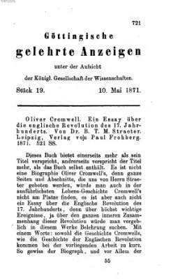 Göttingische gelehrte Anzeigen (Göttingische Zeitungen von gelehrten Sachen) Mittwoch 10. Mai 1871