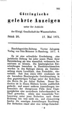 Göttingische gelehrte Anzeigen (Göttingische Zeitungen von gelehrten Sachen) Mittwoch 17. Mai 1871