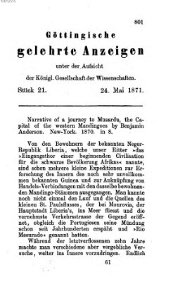 Göttingische gelehrte Anzeigen (Göttingische Zeitungen von gelehrten Sachen) Mittwoch 24. Mai 1871