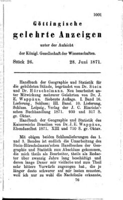 Göttingische gelehrte Anzeigen (Göttingische Zeitungen von gelehrten Sachen) Mittwoch 28. Juni 1871