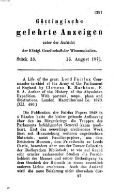 Göttingische gelehrte Anzeigen (Göttingische Zeitungen von gelehrten Sachen) Mittwoch 16. August 1871