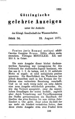 Göttingische gelehrte Anzeigen (Göttingische Zeitungen von gelehrten Sachen) Mittwoch 23. August 1871