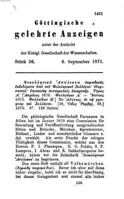 Göttingische gelehrte Anzeigen (Göttingische Zeitungen von gelehrten Sachen) Mittwoch 6. September 1871